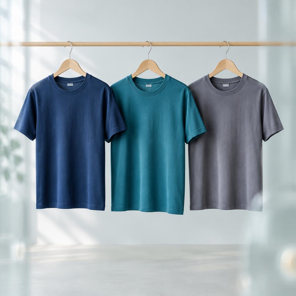 A selection of custom printed T-shirts displayed in a studio
